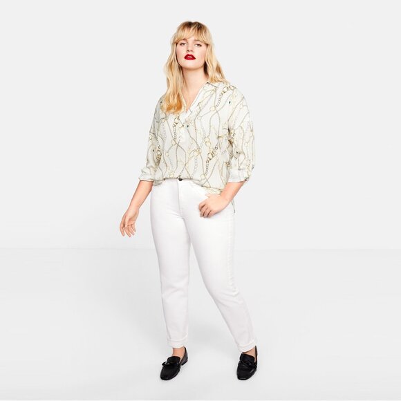 Violeta by Mango Cream V-neck Long Sleeve Blouse with Chains Pattern EUC - Picture 11 of 11